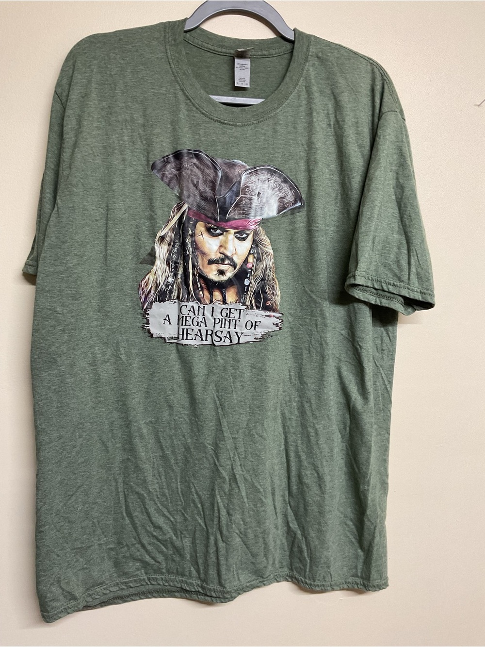 Gildan Olive Green Pirate Graphic Short Sleeve Tee